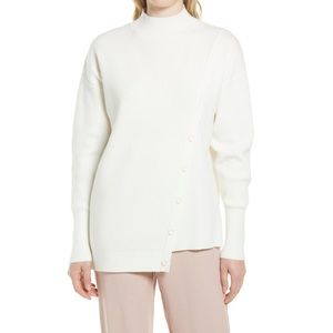 Halogen® Mock Neck Stitch Mix Sweater In Ivory Cloud Color New With Tag -Reemoly